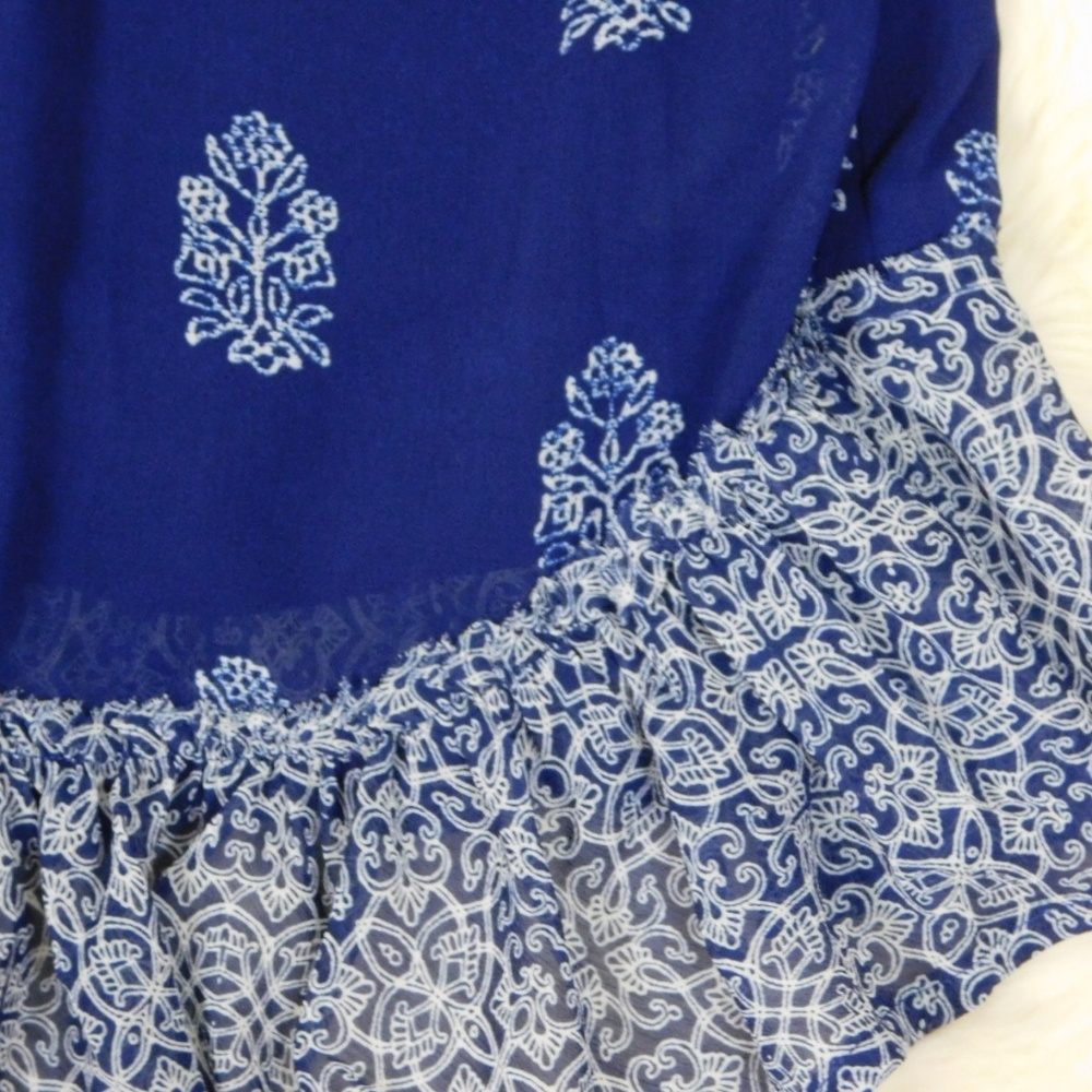 Lucky Brand Womens Off The Shoulder Boho Top Size L Navy Blue Hippie Bell Sleeve - Picture 5 of 5